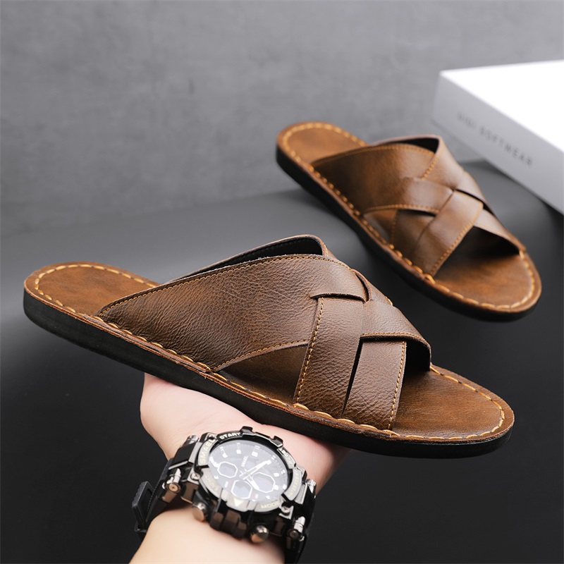Flip Flop Leather Men - Sandales décontractées en cuir véritable pour