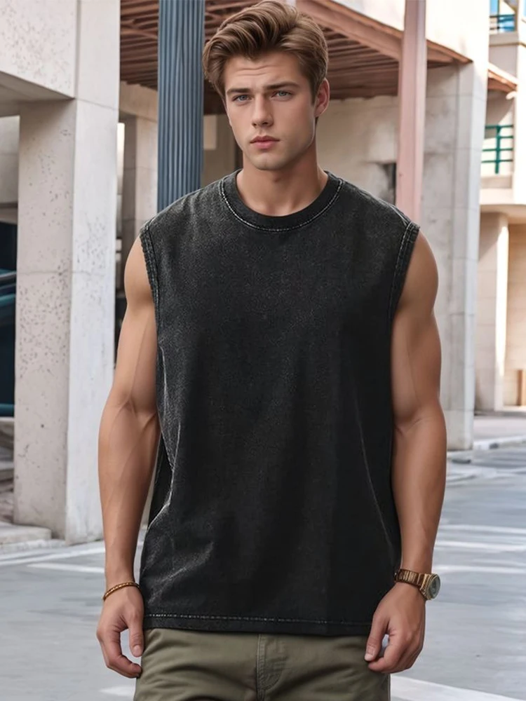 Tank Top Muscle - Débardeur en coton délavé pour hommes,