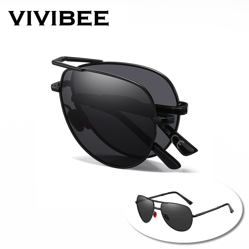 Sunglasses Aviator Polarized - VIVIBEE métal pilote noir pliant lunettes