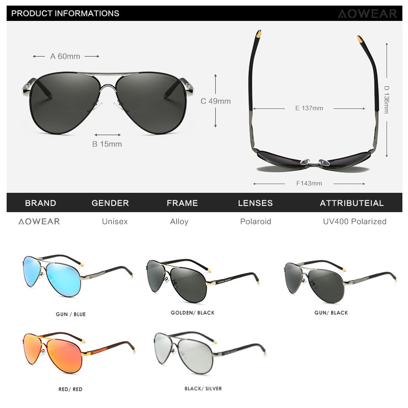 AOWEAR hommes Aviation lunette - Sunglasses Aviator Polarized avis et prix